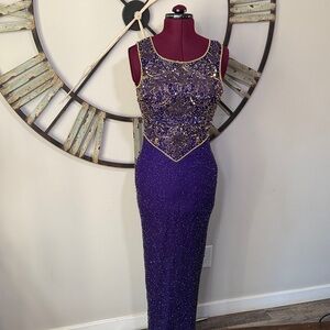 Vintage Laurence Kazar New York 1980’s Purple and Gold Beaded Dress